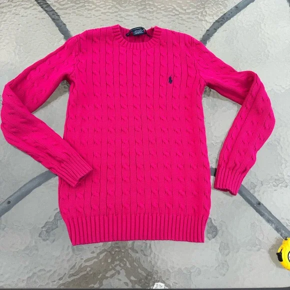 Ralph Lauren Hot Pink Cable-Knit Crewneck Sweater size S - Picture 7 of 8